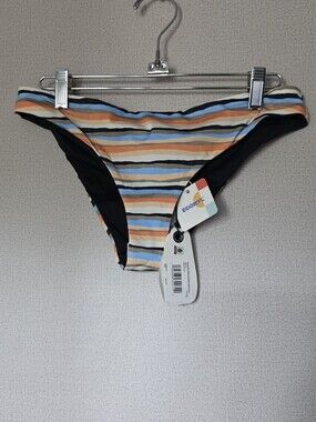 Prana Striped Bikini Bottom in Blue, Orange, Cream and Black